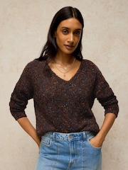 White Stuff Brown Texture V-Neck Jumper - Image 3 of 6