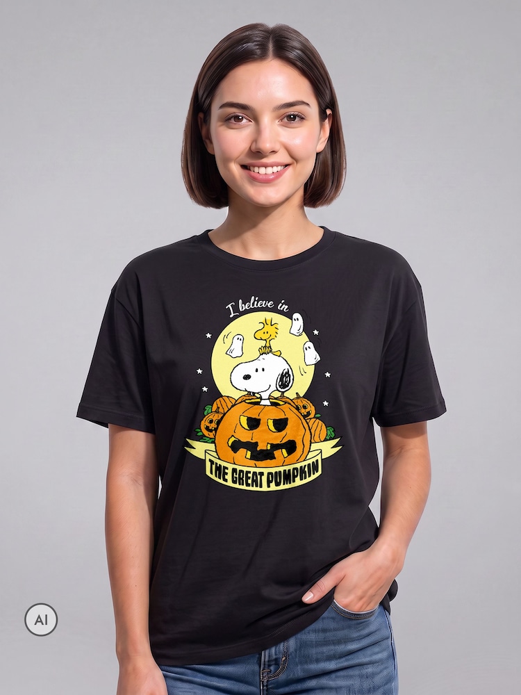 All + Every Black Peanuts Halloween The Great Pumpkin T-Shirt - Image 1 of 4 All + Every Black Peanuts Halloween The Great Pumpkin T-Shirt - Image 1 of 4