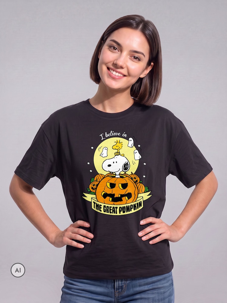 All + Every Black Peanuts Halloween The Great Pumpkin T-Shirt - Image 2 of 4 All + Every Black Peanuts Halloween The Great Pumpkin T-Shirt - Image 2 of 4