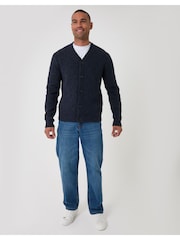 Threadbare Diamond Cable Knit V-Neck Cardigan - 5şəkildən 4 şəkil