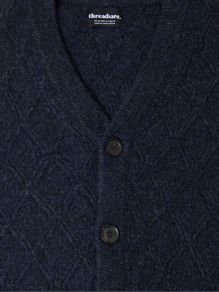 Threadbare Diamond Cable Knit V-Neck Cardigan - 5şəkildən 5 şəkil