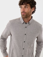 Threadbare Brown Regular Fit Textured Cotton Shirt - Image 1 of 5