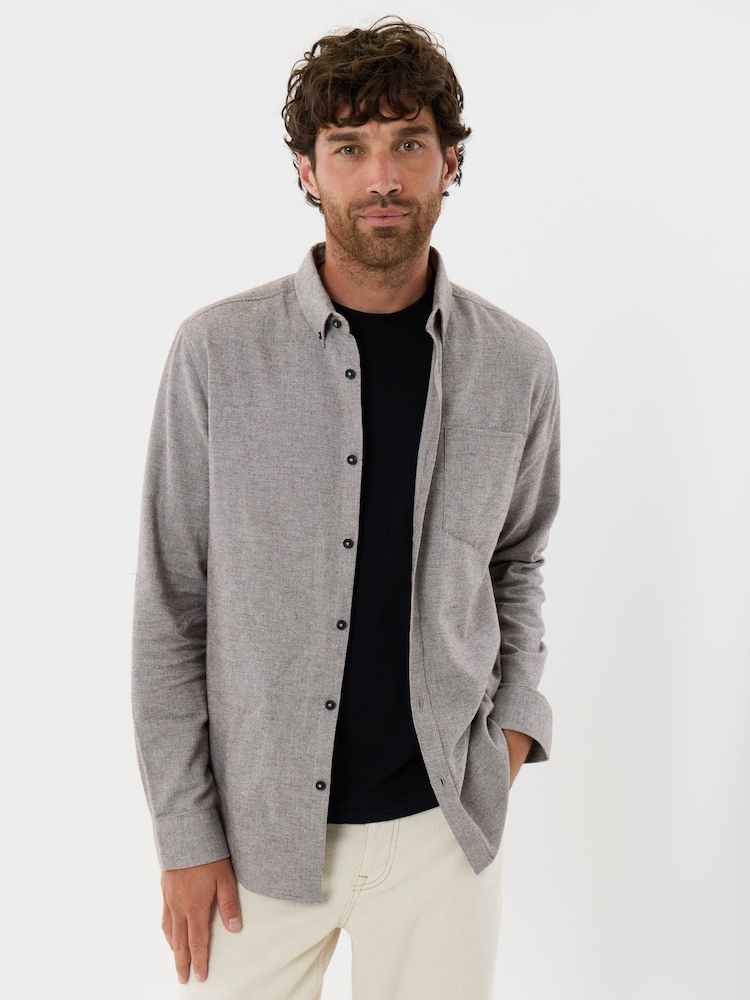 Threadbare Brown Regular Fit Textured Cotton Shirt - Image 2 of 5 Threadbare Brown Regular Fit Textured Cotton Shirt - Image 2 of 5