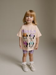 Orange 100% Cotton Minnie Mouse Cycle Shorts and T-Shirt Set (3mths-7yrs) - Image 1 of 2