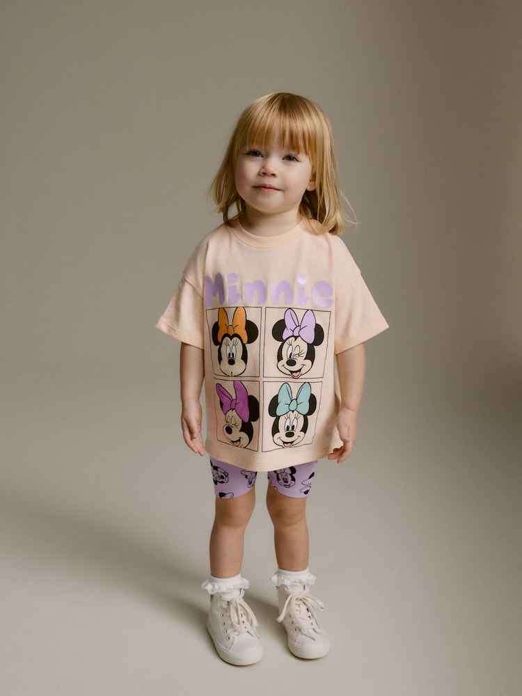 Orange 100% Cotton Minnie Mouse Cycle Shorts and T-Shirt Set (3mths-7yrs) - Image 1 of 2