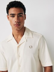 Fred Perry Woven Mesh Short Sleeve Resort Ecru White Shirt - Image 1 of 4