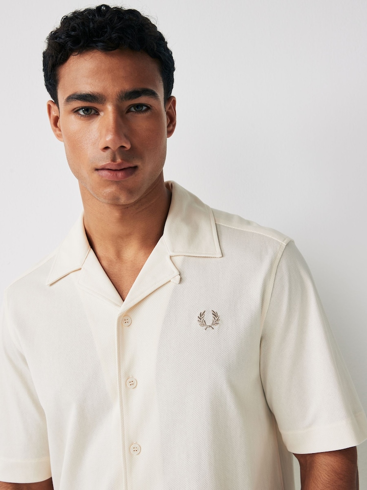 Fred Perry Woven Mesh Short Sleeve Resort Ecru White Shirt - Image 1 of 4