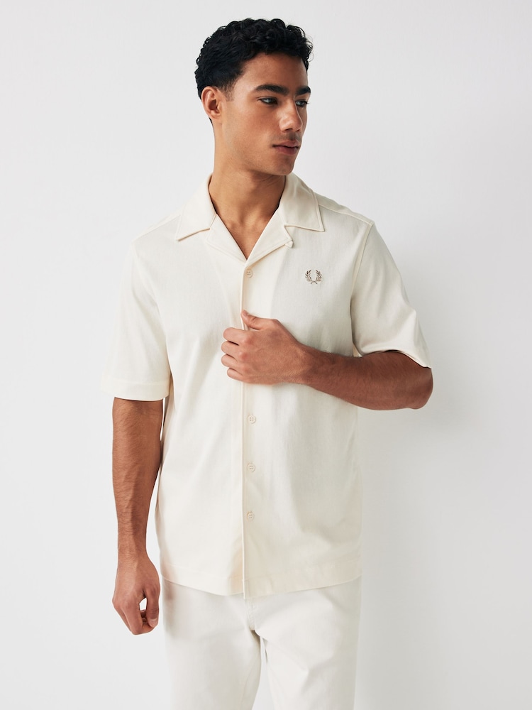 Fred Perry Woven Mesh Short Sleeve Resort Ecru White Shirt - Image 2 of 4