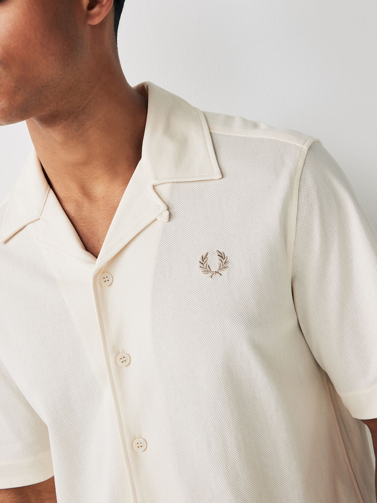 Fred Perry Woven Mesh Short Sleeve Resort Ecru White Shirt - Image 4 of 4