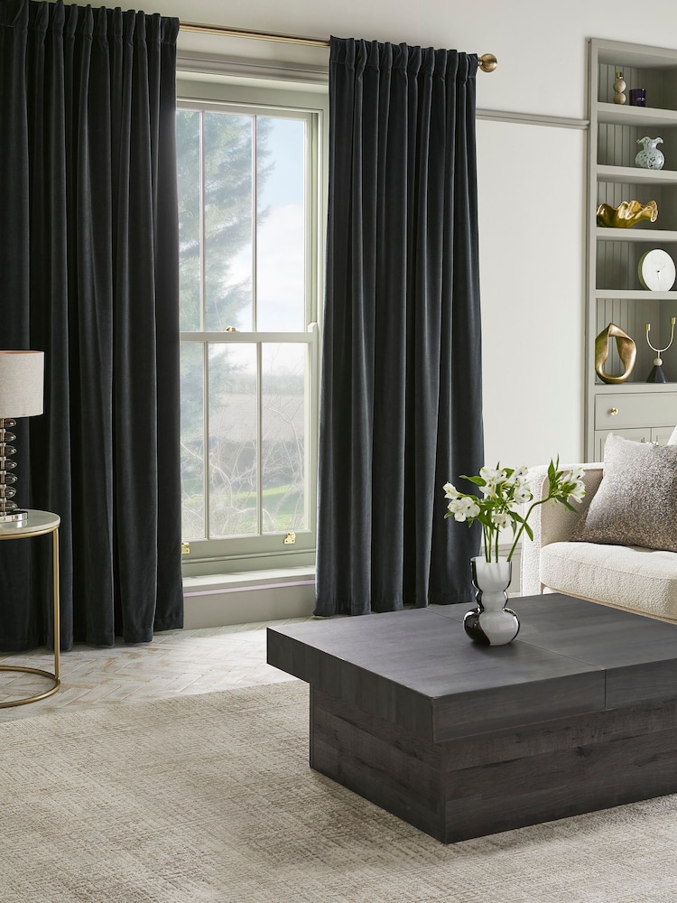 Slate Blue Sumptuous Velvet Hidden Tab Top Lined Curtains - Image 1 of 5