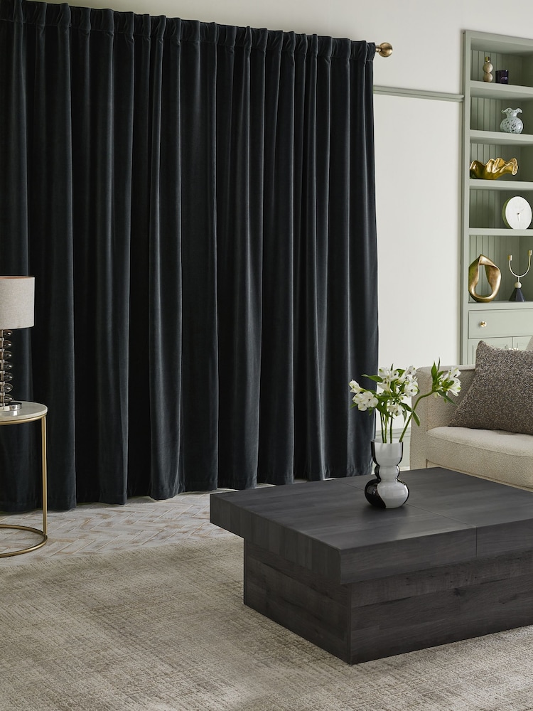 Slate Blue Sumptuous Velvet Hidden Tab Top Lined Curtains - Image 2 of 5