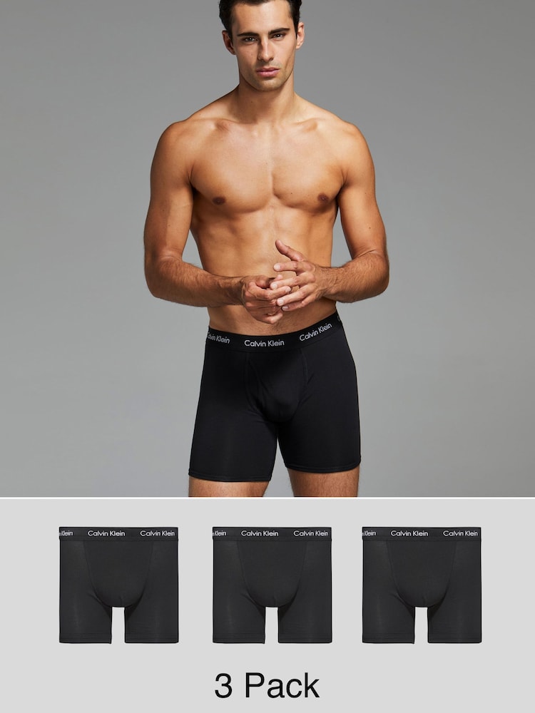 Calvin Klein Black Tonal Long Cotton Stretch Boxers 3 Pack - Image 2 of 3 Calvin Klein Black Tonal Long Cotton Stretch Boxers 3 Pack - Image 2 of 3