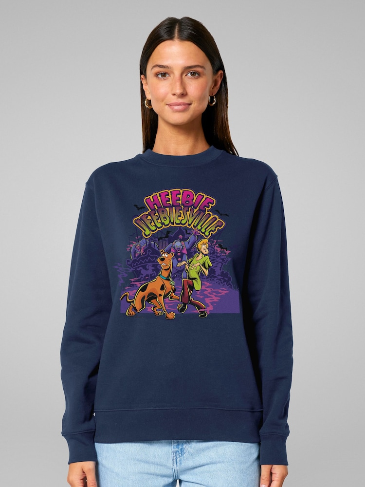 All + Every Blue Scooby Doo Halloween Heebie Jeebiesville Sweatshirt - Image 1 of 4 All + Every Blue Scooby Doo Halloween Heebie Jeebiesville Sweatshirt - Image 1 of 4