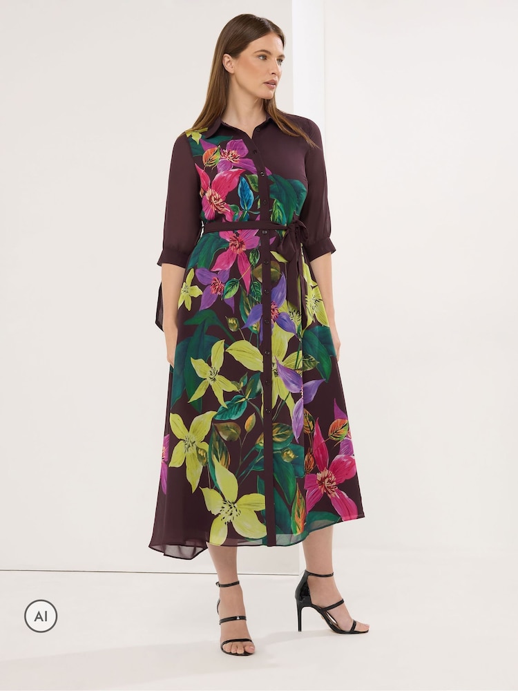Star by Julien MacDonald Brown Placement Print Shirt Dress - Image 2 of 6 Star by Julien MacDonald Brown Placement Print Shirt Dress - Image 2 of 6