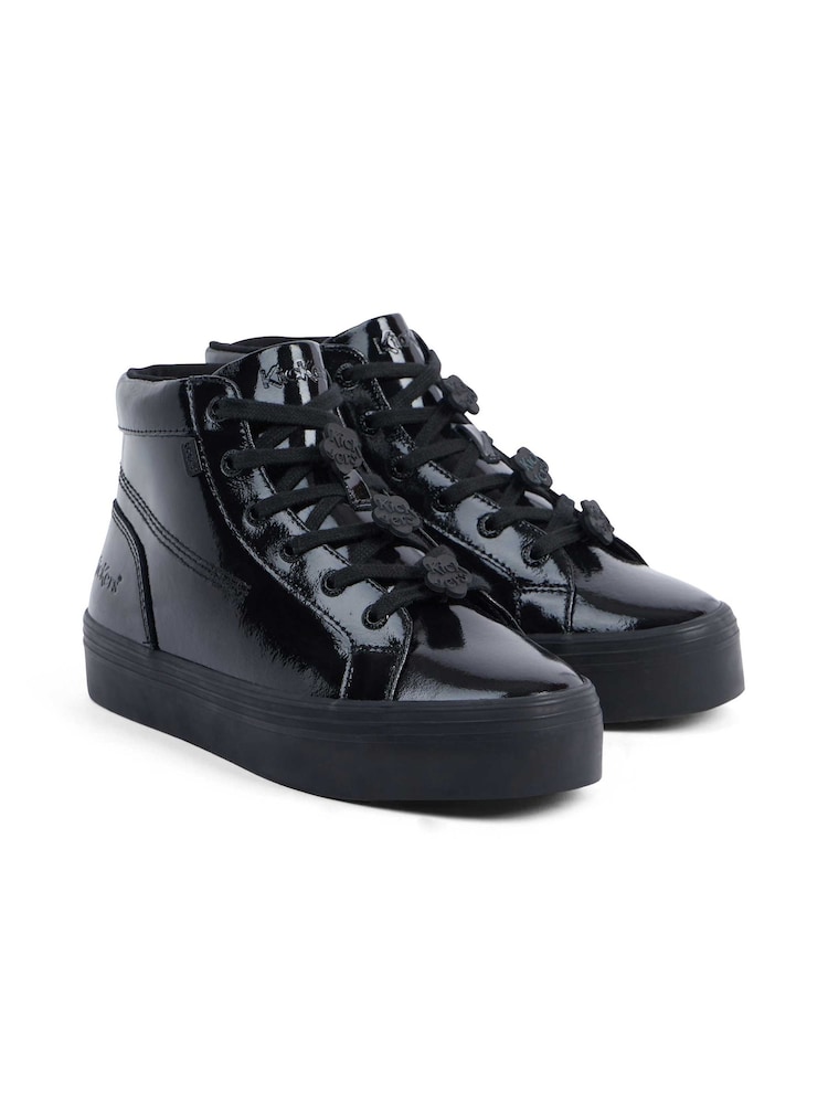 Kickers Black Tovni Stack Hi Flower Patent Trainers - Image 2 of 6