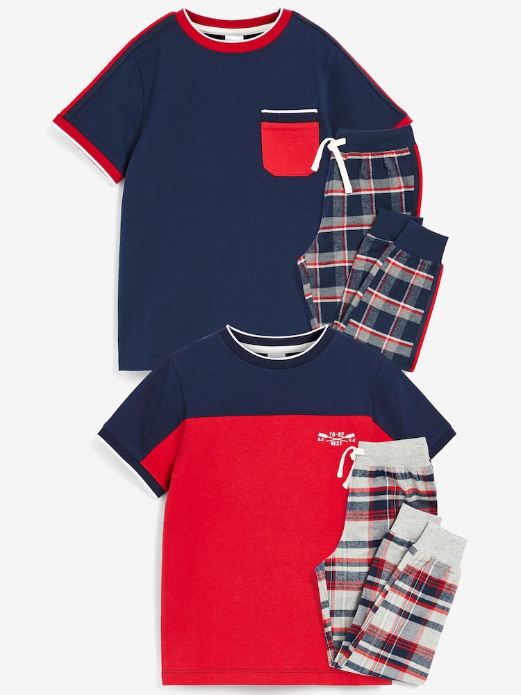 Red/Navy 100% Cotton Check Pyjamas 2 Pack (3-16yrs) - Image 1 of 9