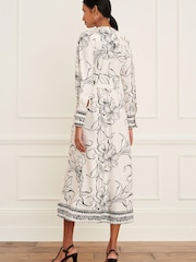 Ecru Cream Floral V-Neck Detail Midi Dress - Image 2 of 6