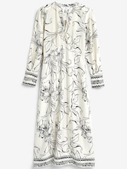 Ecru Cream Floral V-Neck Detail Midi Dress - Image 5 of 6