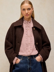White Stuff Brown Kelsey Boucle Wool Blend Coat - Image 4 of 6