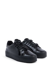Kickers Black Tovni Stack Lo Flower Patent Trainers - Image 2 of 5