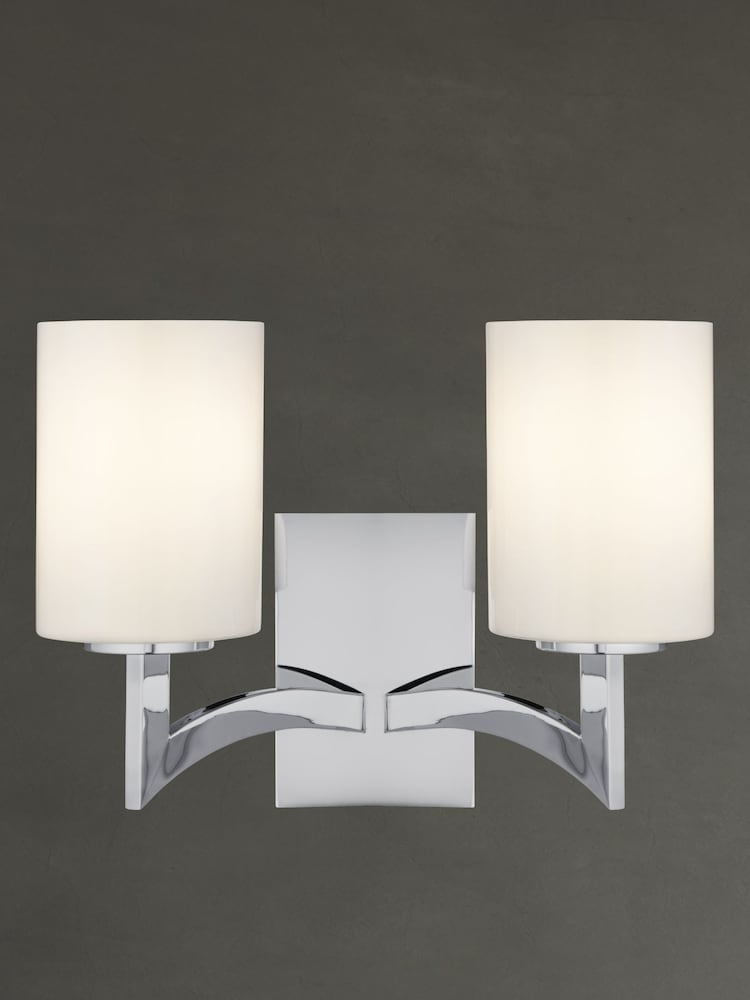 Searchlight Chrome Gina 2 Light Wall Bracket With White Glass Shades - Image 1 of 2