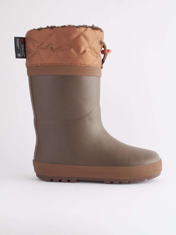 Chocolate Brown Thinsulate™ Warm Lined Cuff Wellies - Image 2 of 5