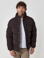 Threadbare Brown Corduroy Funnel Neck Puffer Coat - Image 1 of 5