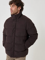 Threadbare Brown Corduroy Funnel Neck Puffer Coat - Image 2 of 5