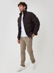 Threadbare Brown Corduroy Funnel Neck Puffer Coat - Image 4 of 5
