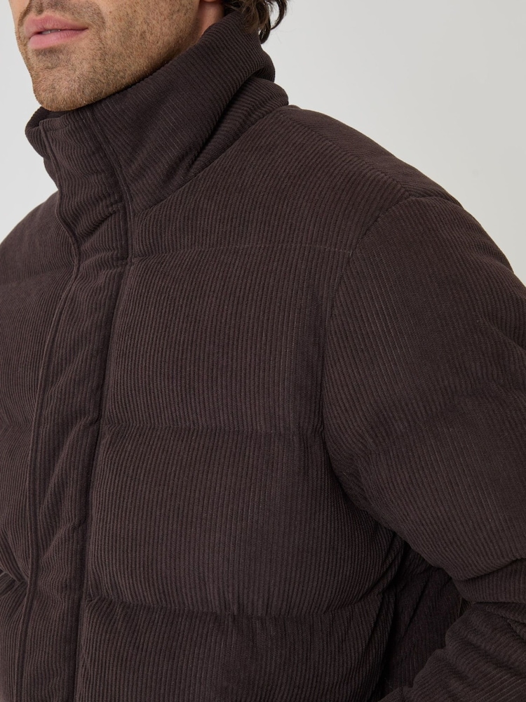 Threadbare Brown Corduroy Funnel Neck Puffer Coat - Image 5 of 5 Threadbare Brown Corduroy Funnel Neck Puffer Coat - Image 5 of 5