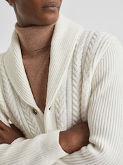 Reiss Ecru Ashbury Cotton Blend Cable Knit Cardigan - Image 1 of 6