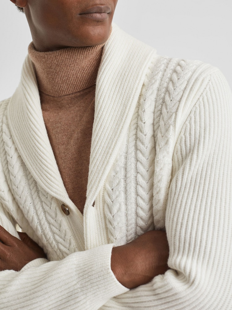 Reiss Ecru Ashbury Cotton Blend Cable Knit Cardigan - Image 1 of 6