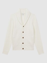 Reiss Ecru Ashbury Cotton Blend Cable Knit Cardigan - Image 2 of 6