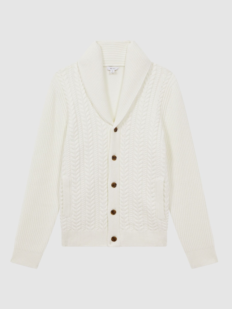 Reiss Ecru Ashbury Cotton Blend Cable Knit Cardigan - Image 2 of 6