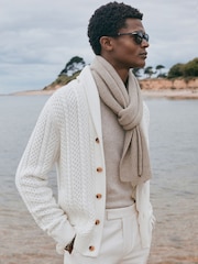 Reiss Ecru Ashbury Cotton Blend Cable Knit Cardigan - Image 3 of 6