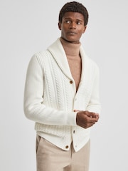 Reiss Ecru Ashbury Cotton Blend Cable Knit Cardigan - Image 5 of 6