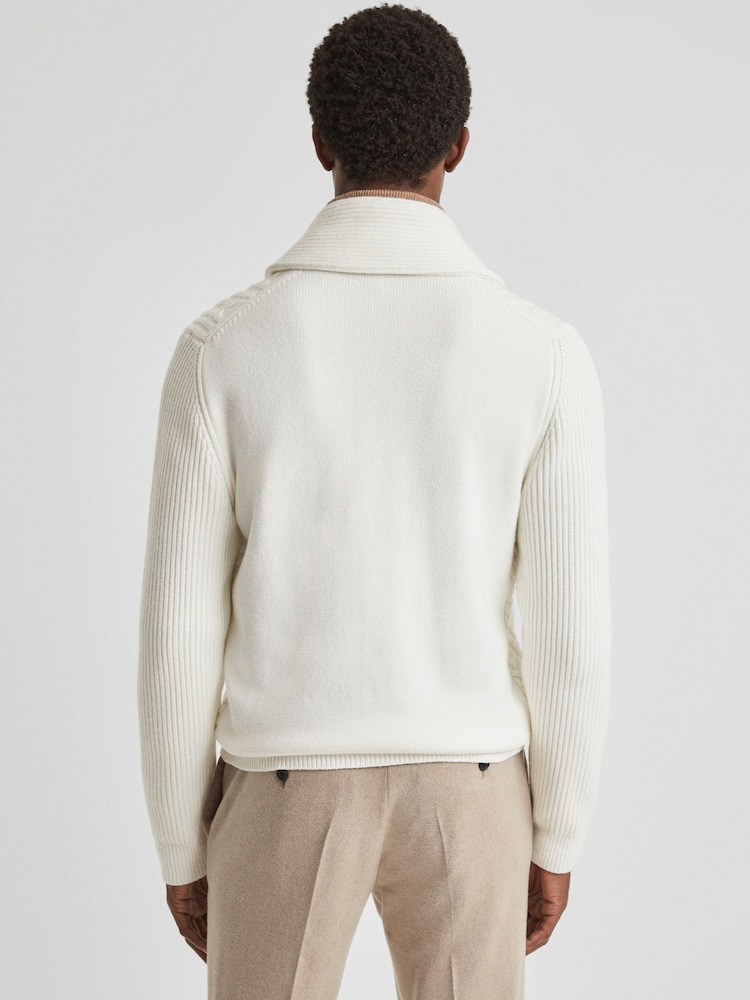 Reiss Ecru Ashbury Cotton Blend Cable Knit Cardigan - Image 6 of 6