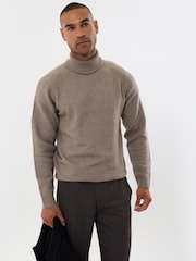 Threadbare Brown Raglan Sleeve Roll Neck Jumper - Image 1 of 5