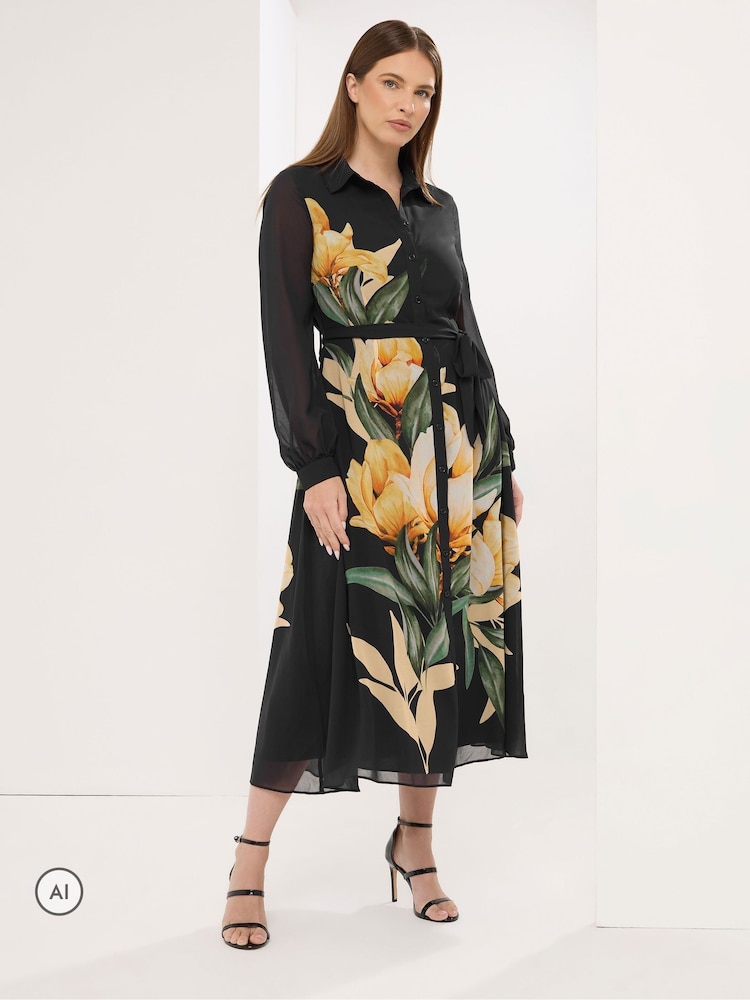Star by Julien MacDonald Black Placement Print Shirt Dress - Image 1 of 6 Star by Julien MacDonald Black Placement Print Shirt Dress - Image 1 of 6