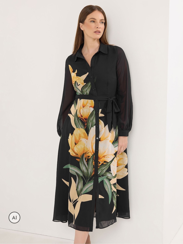 Star by Julien MacDonald Black Placement Print Shirt Dress - Image 2 of 6 Star by Julien MacDonald Black Placement Print Shirt Dress - Image 2 of 6