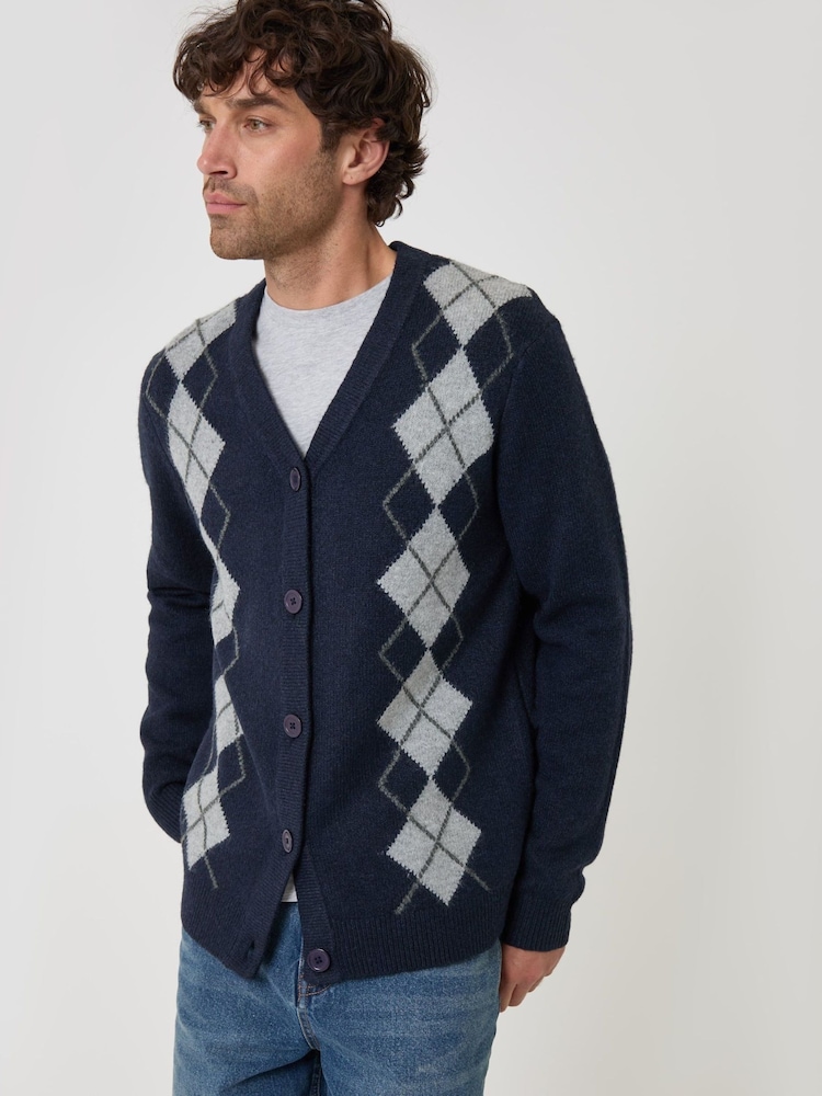 Threadbare Argyle V-Neck Cardigan - 4şəkildən 1 şəkil