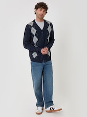 Threadbare Argyle V-Neck Cardigan - 4şəkildən 3 şəkil