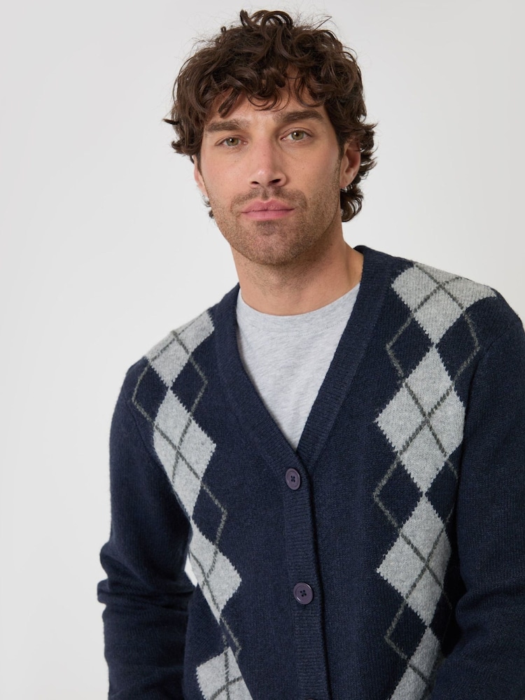 Threadbare Argyle V-Neck Cardigan - 4şəkildən 4 şəkil