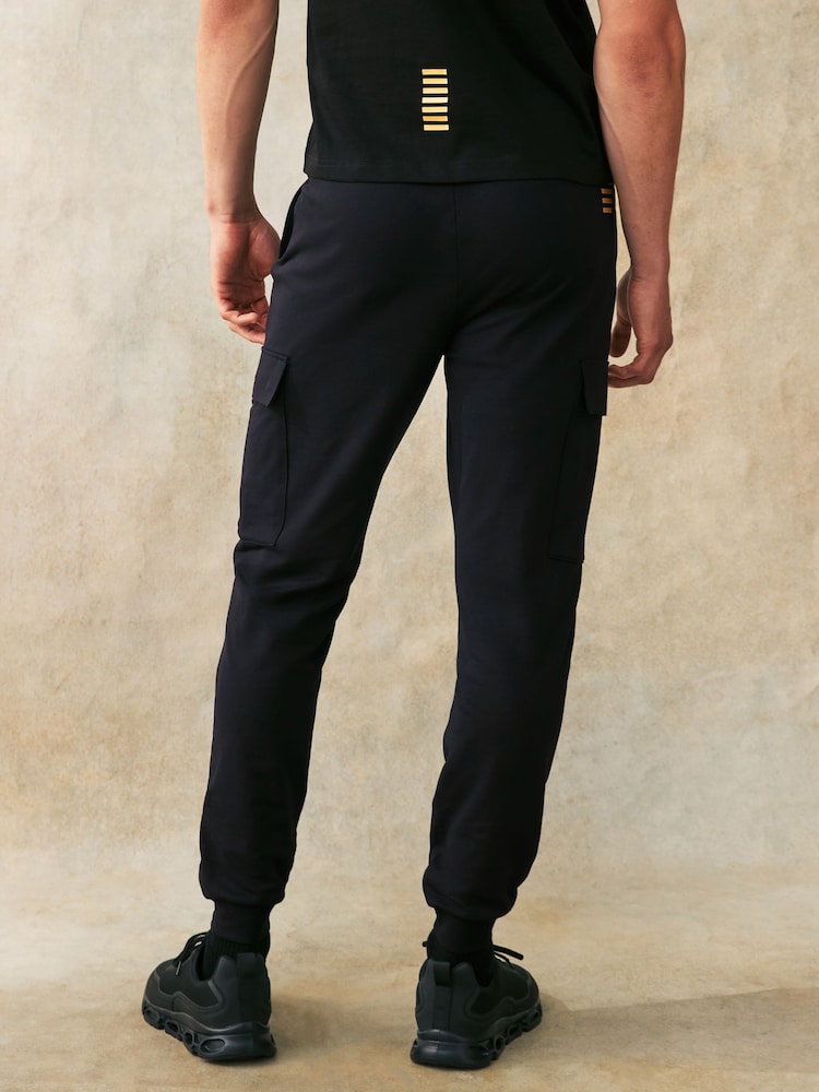 Emporio Armani EA7 Black/Gold Core ID Cargo Utility 100% Cotton Joggers - Image 2 of 5
