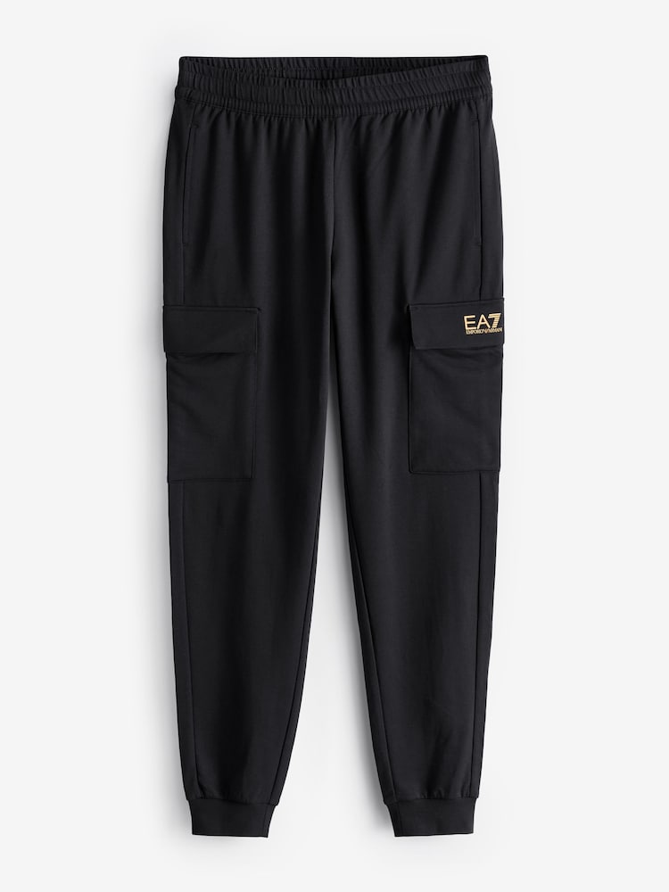 Emporio Armani EA7 Black/Gold Core ID Cargo Utility 100% Cotton Joggers - Image 5 of 5