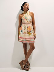 River Island Pink Del Maar Sleeveless Halter Neck Crochet Flower Mini Dress - Image 2 of 4