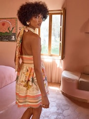 River Island Pink Del Maar Sleeveless Halter Neck Crochet Flower Mini Dress - Image 3 of 4