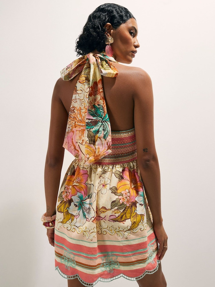 River Island Pink Del Maar Sleeveless Halter Neck Crochet Flower Mini Dress - Image 4 of 4
