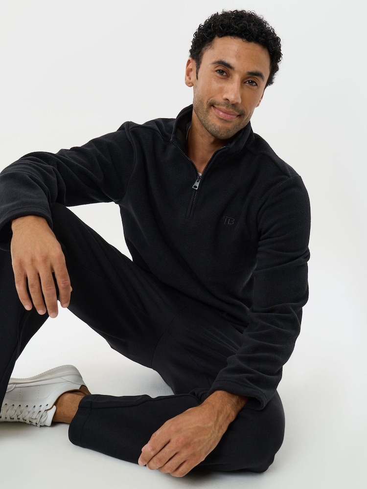 Threadbare Black Quarter Zip Fitness Fleece - Image 1 of 5 Threadbare Black Quarter Zip Fitness Fleece - Image 1 of 5