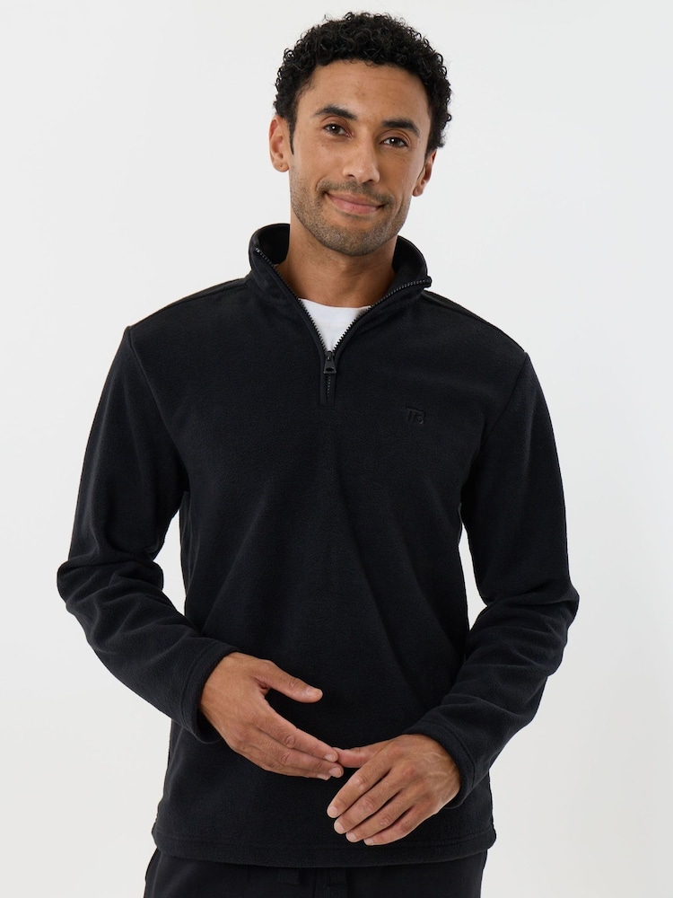 Threadbare Black Quarter Zip Fitness Fleece - Image 2 of 5 Threadbare Black Quarter Zip Fitness Fleece - Image 2 of 5